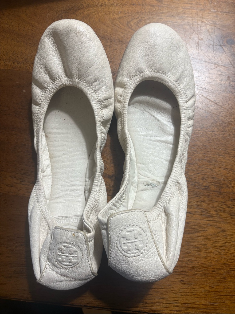 Tory Burch White Leather Ballet Flats with Elasticized Topline